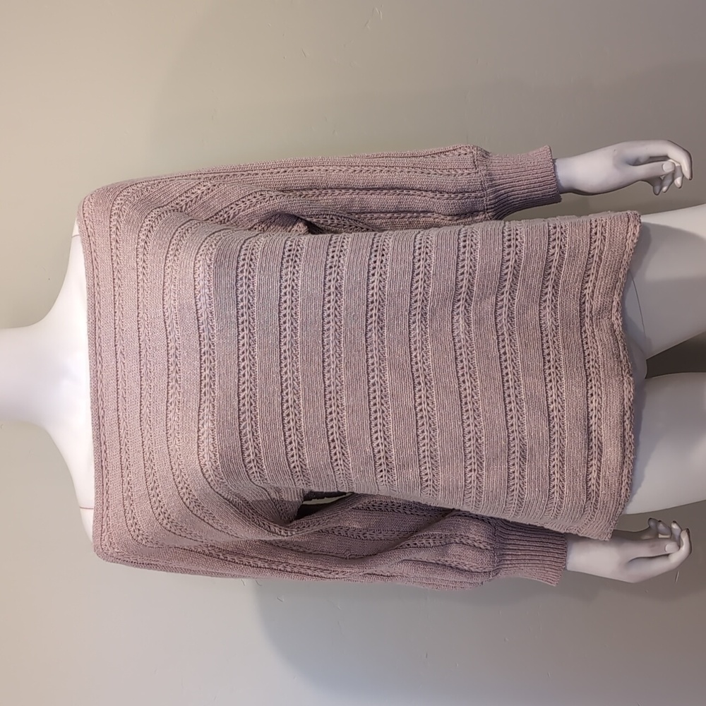 SHEIN Wide Neck Light Mauve Open Knit Stripe Pattern Sweater Size Medium